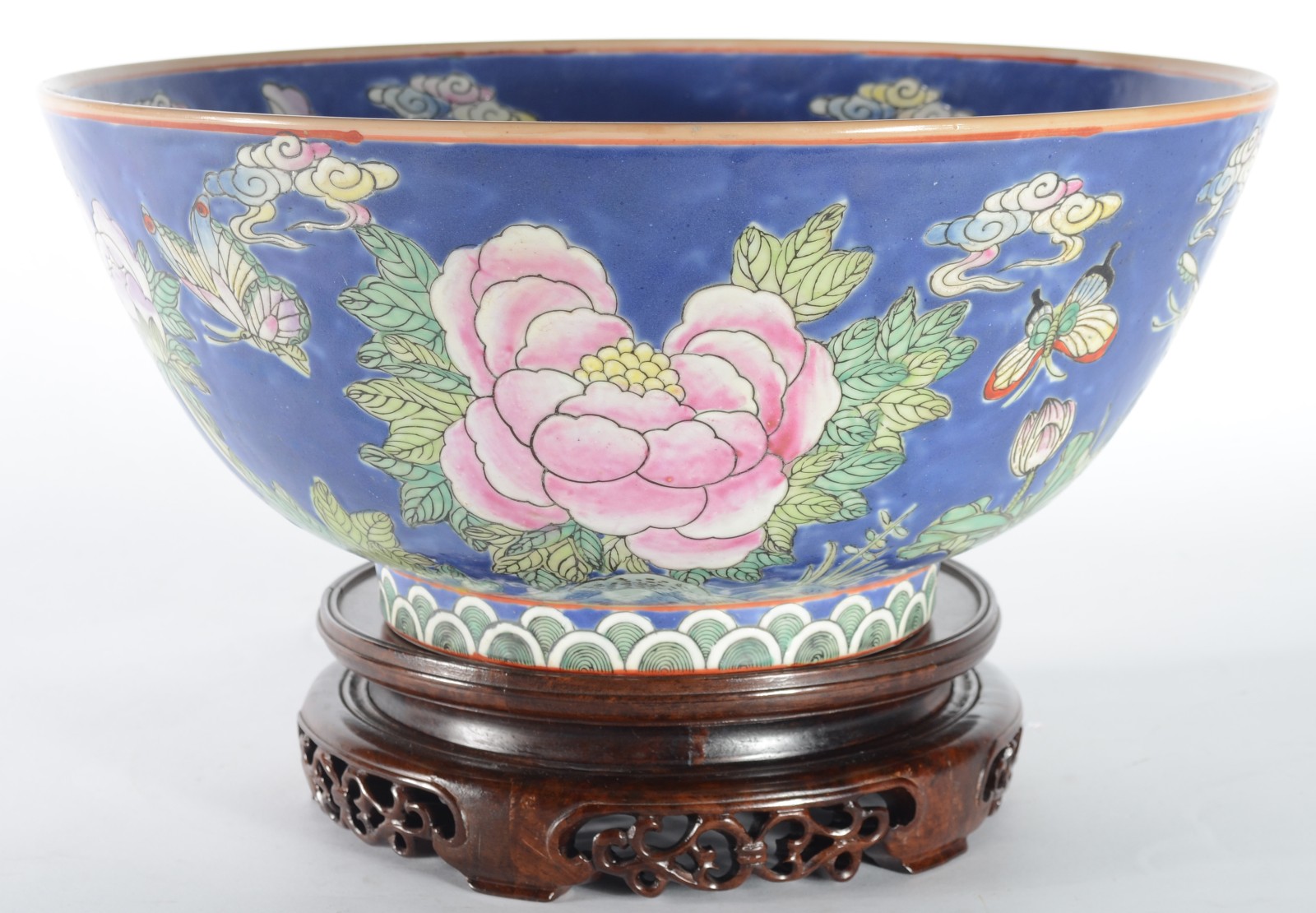 Bowl de porcelana oriental com base de madeira. - foto 1 de 7