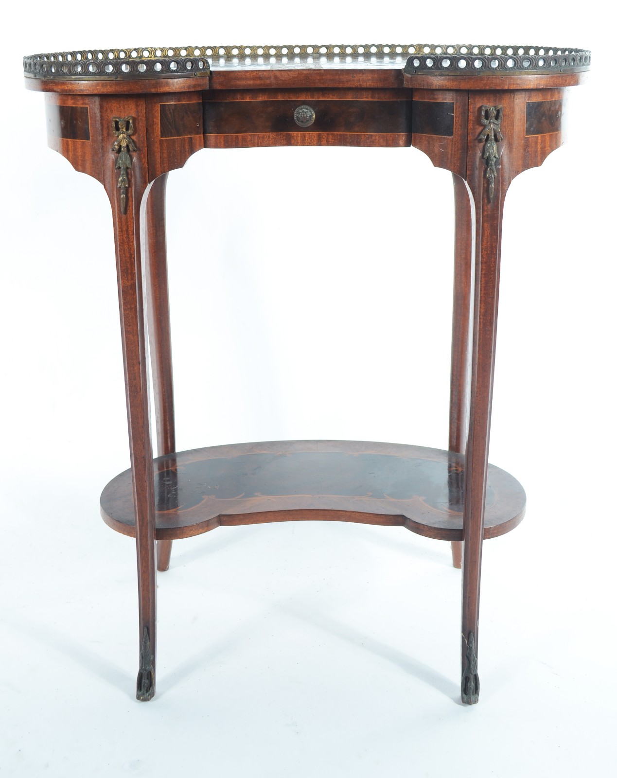 Mesa auxiliar de madeira nobre feitio rim, trabalhada em marqueterie... - foto 2 de 6