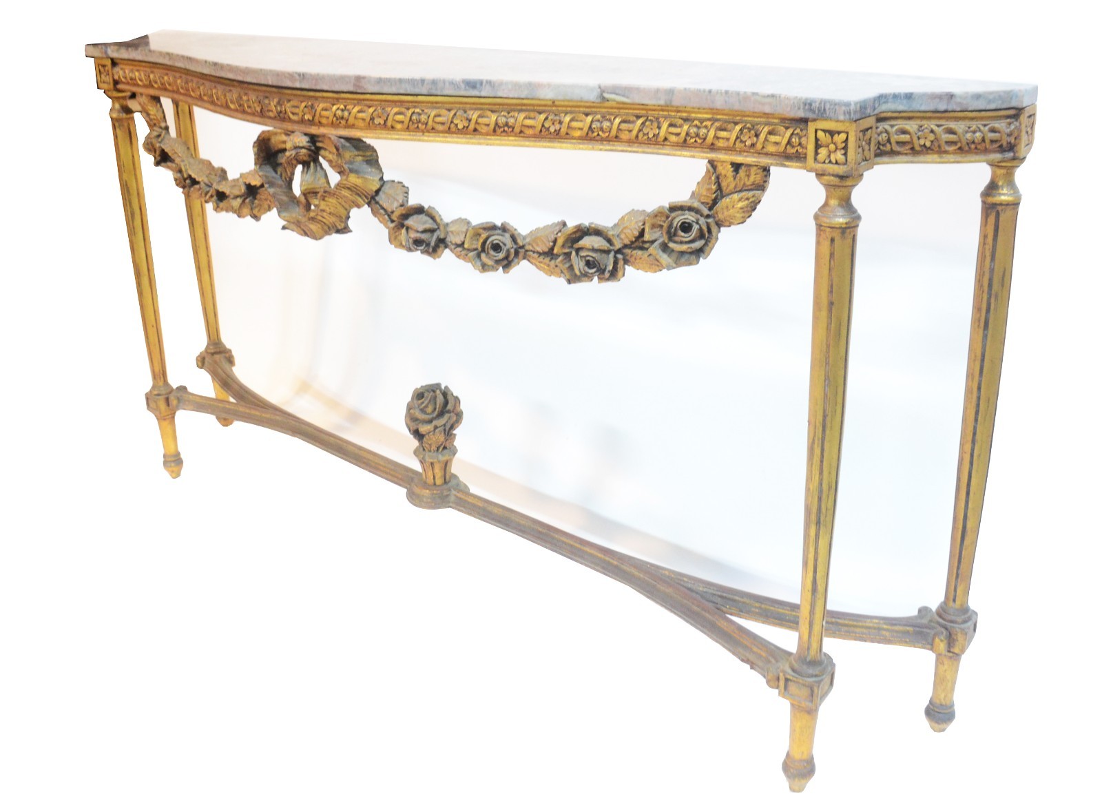 Console de madeira nobre dourada, saia entalhada com guirlandas... - foto 1 de 8