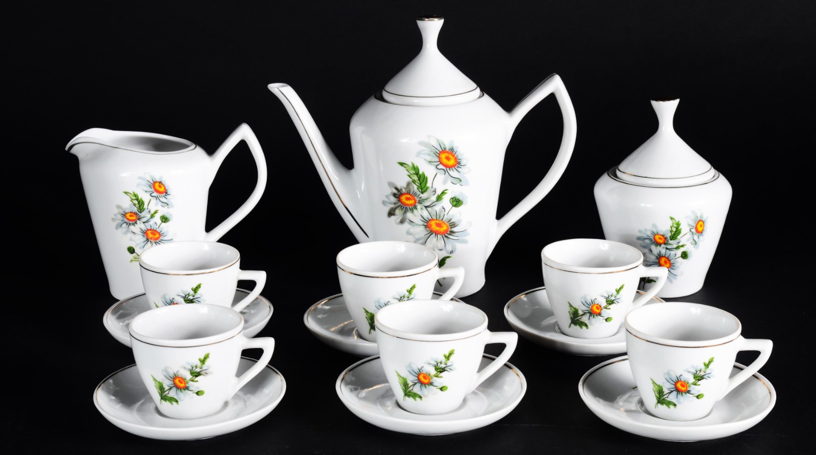 Pequeno serviço para café de porcelana "Pozzani", branca com flor em... - foto 1 de 9