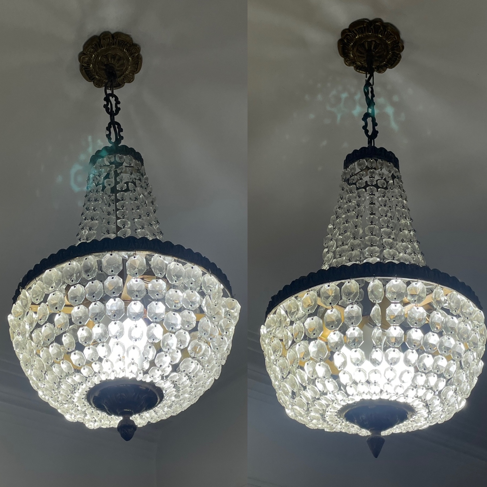 Par de lustres estilo Império de metal e contas de cristal. - foto 2 de 4