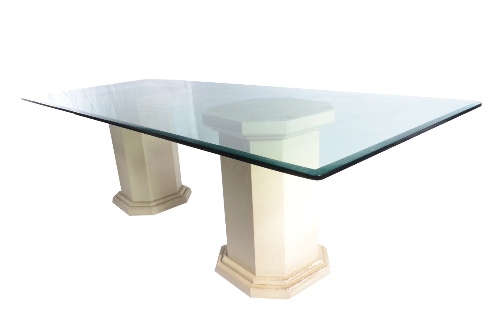 Mesa de jantar com duas bases quadrangulares de madeira patinada... - foto 2 de 8