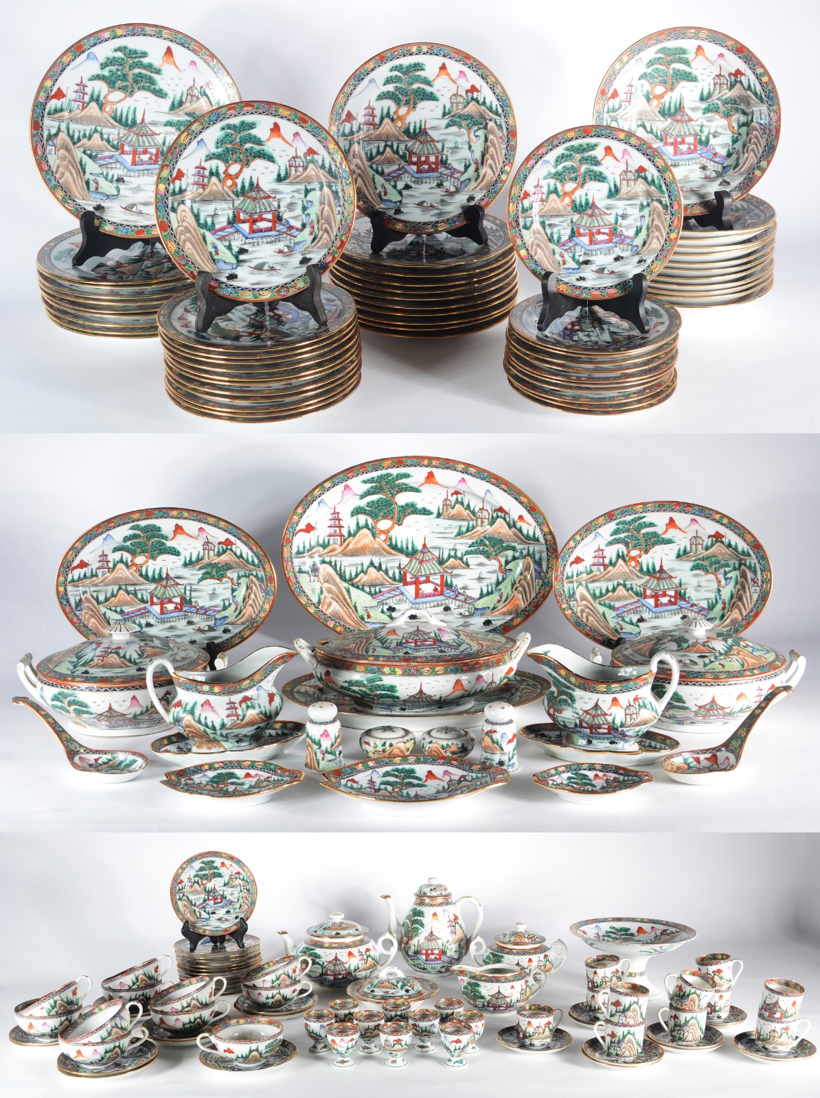 Serviço de jantar, chá e café de porcelana oriental, decorado com... - foto 1 de 10