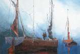 Sansão Pereira (1919-2014), Marinha com barcos - Óleo sobre tela.