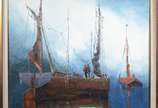 Sansão Pereira (1919-2014), Marinha com barcos - Óleo sobre tela.