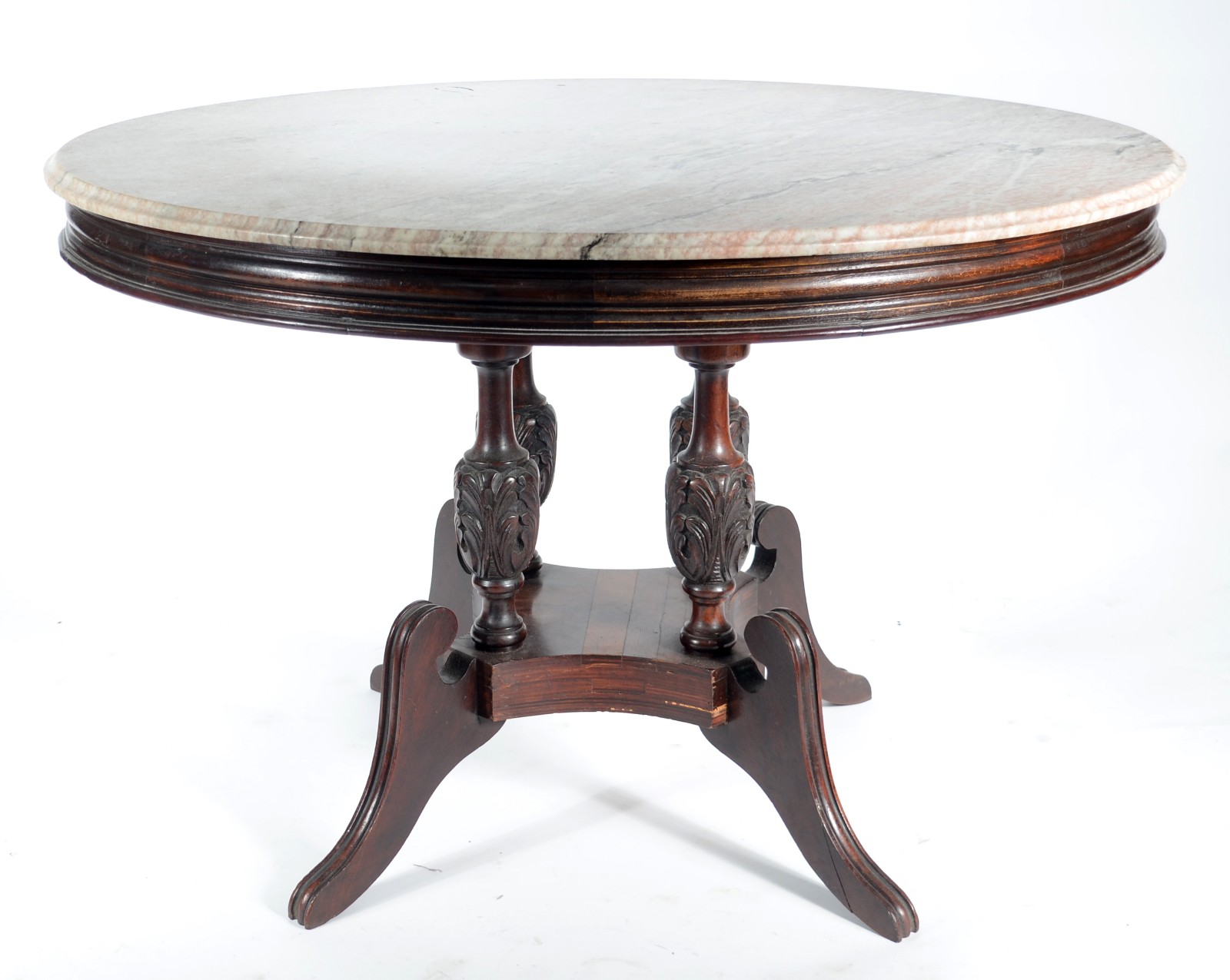 Mesa de jantar de madeira nobre com tampo de mármore redondo, apoio... - foto 2 de 10