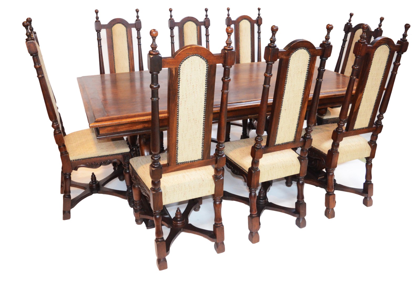 Mesa de jantar de madeira nobre, tampo retangular com base dupla... - foto 1 de 9