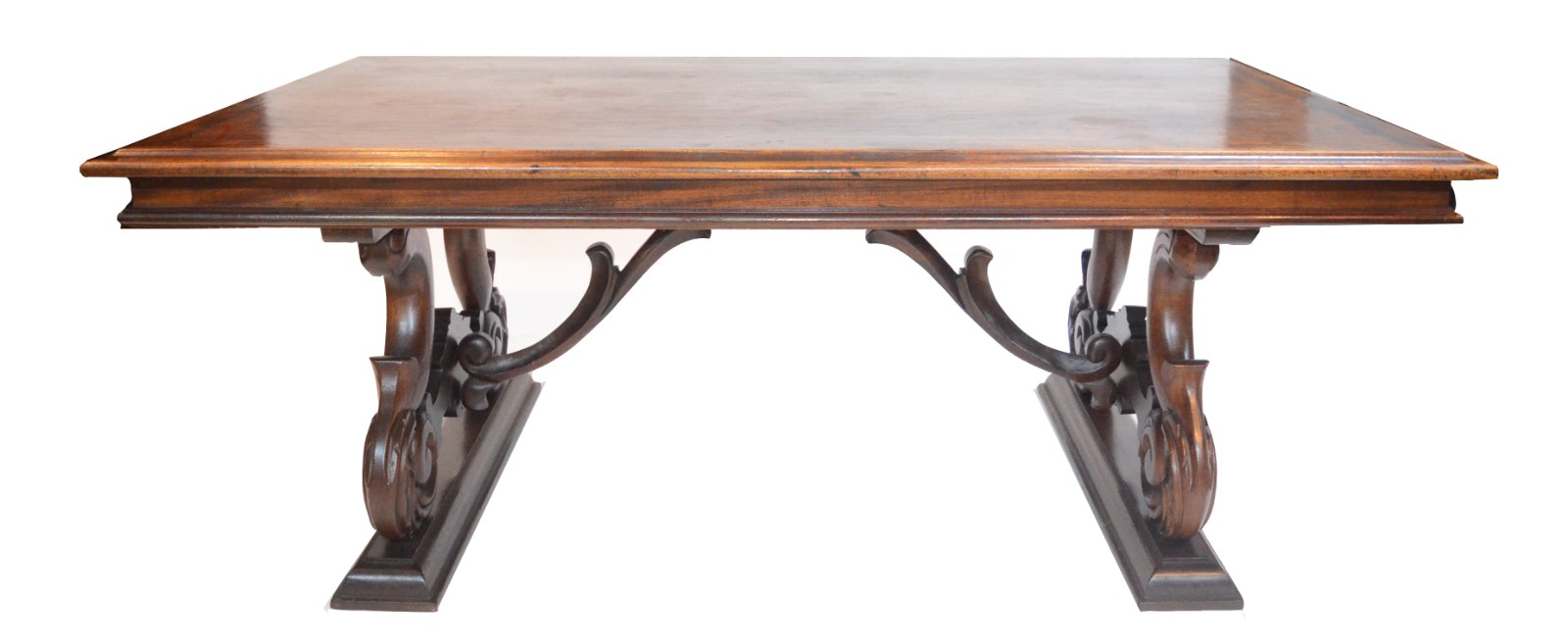 Mesa de jantar de madeira nobre, tampo retangular com base dupla... - foto 2 de 9