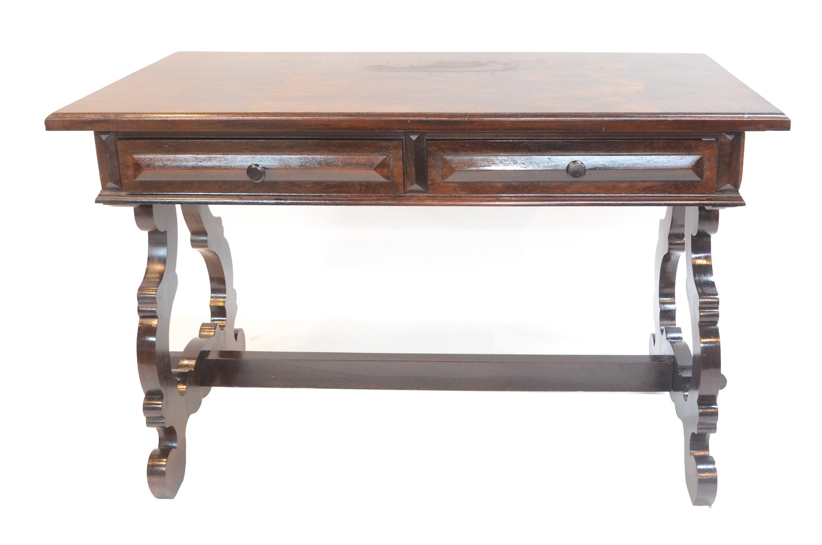 Mesa de escritório de jacarandá com duas gavetas, pernas na forma de... - foto 2 de 6