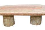 Conjunto de mesa de centro e par de mesas later... - Conjunto de mesa de centro e par de mesas laterais com mosaicos de "pedra".