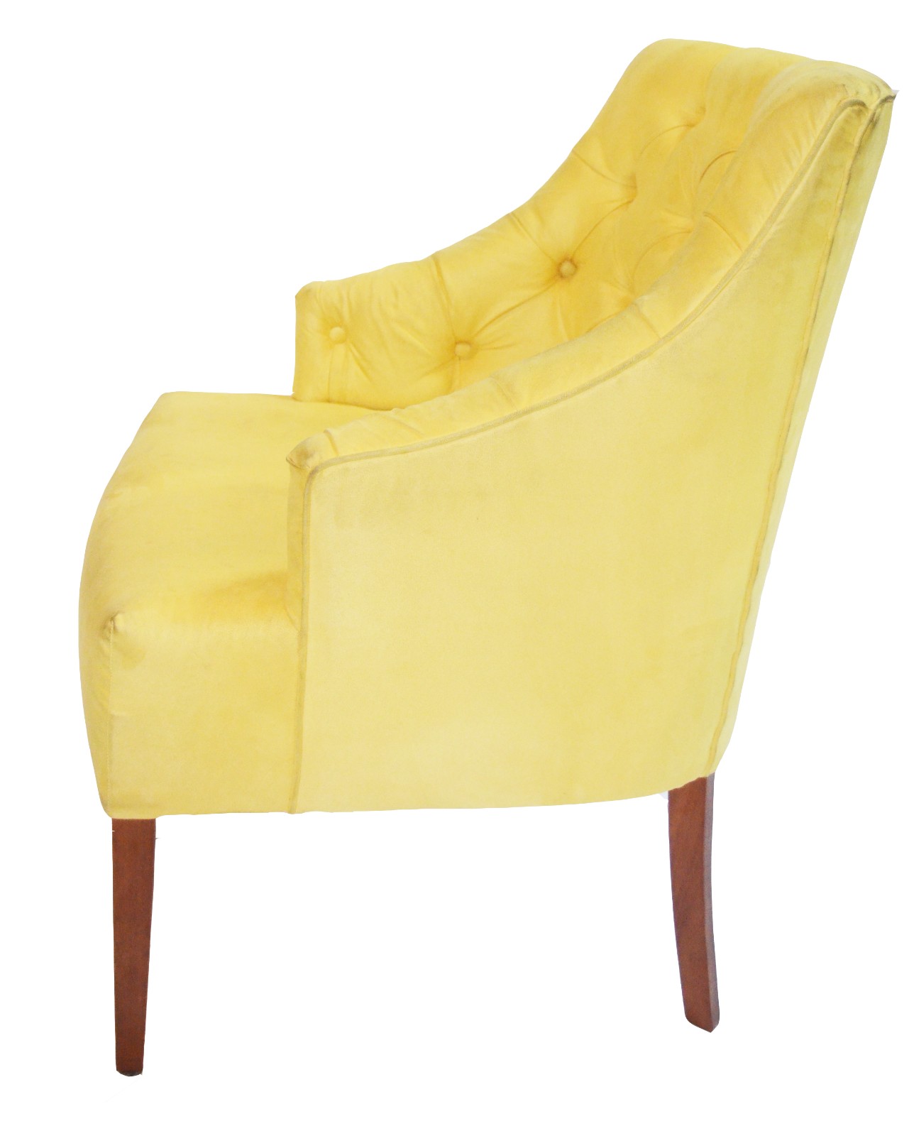 Poltrona estofada e forrada com tecido amarelo, encosto em capitoné... - foto 5 de 5