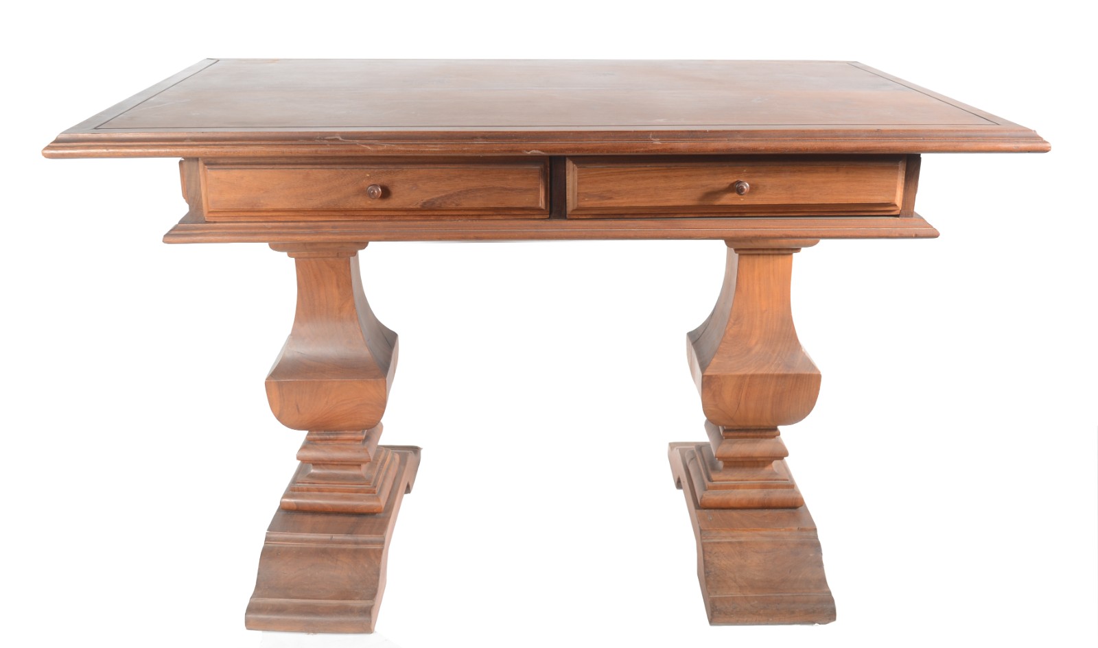 Mesa escrivaninha de madeira nobre, tampo retangular com duas... - foto 2 de 8