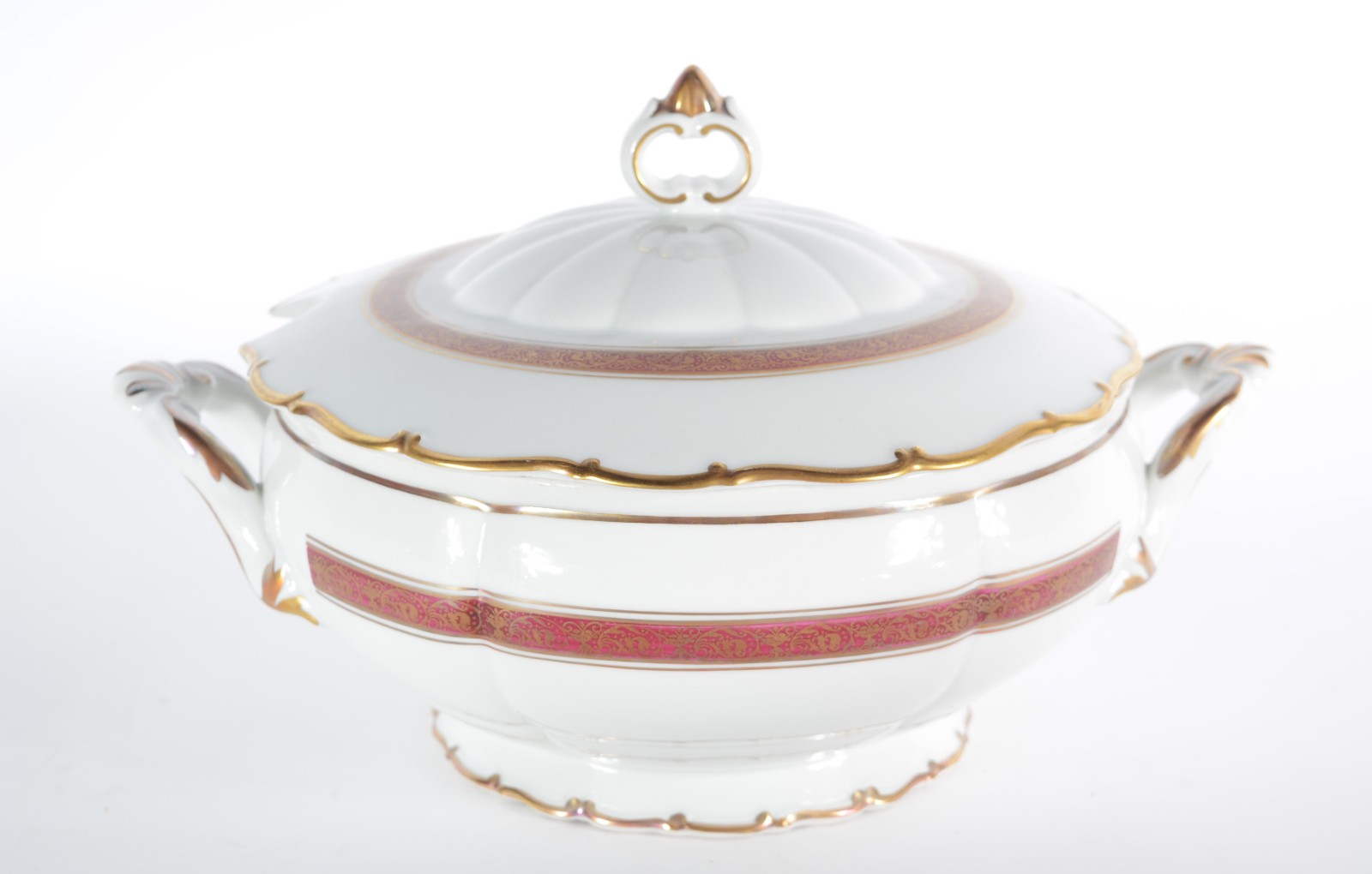 Aparelho de jantar de porcelana tcheca branca com tarja na cor rosa... - foto 5 de 7