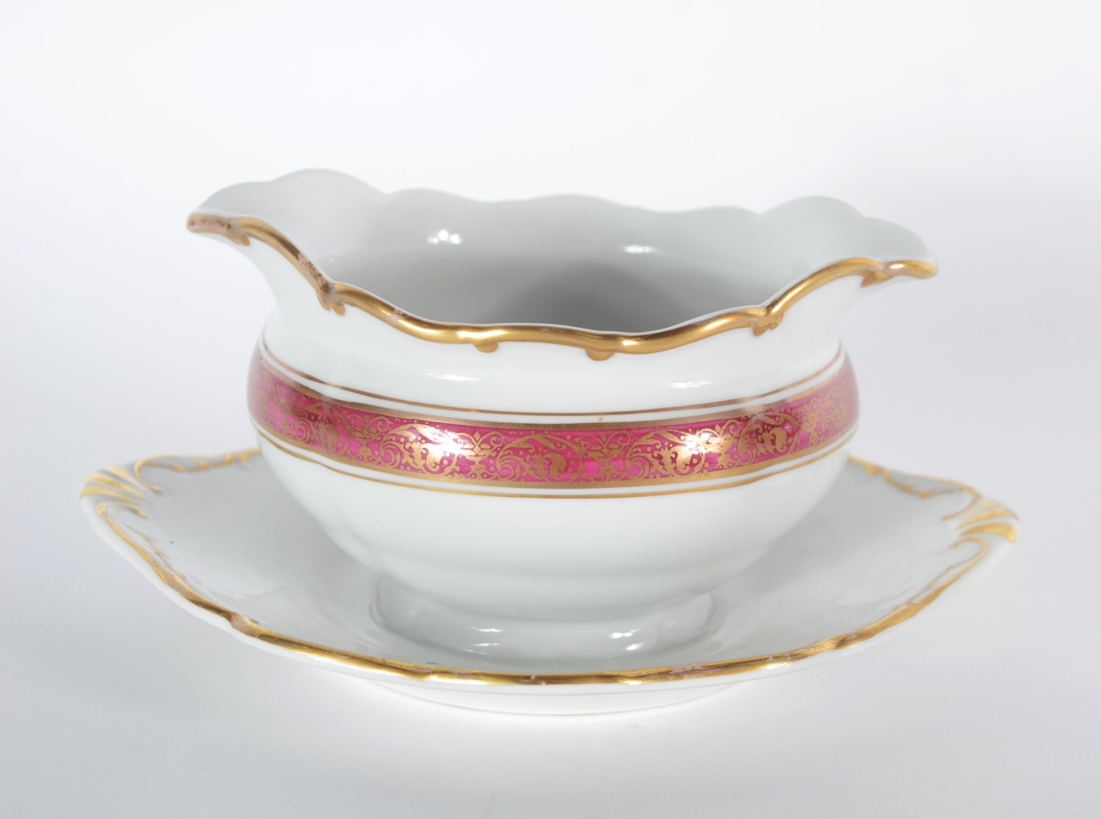 Aparelho de jantar de porcelana tcheca branca com tarja na cor rosa... - foto 6 de 7