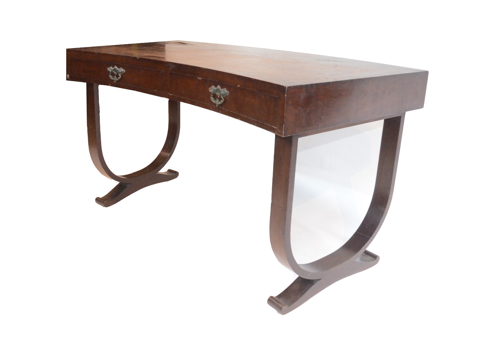 Mesa de escritório de madeira feitio arredondado com duas gavetas com... - foto 3 de 9