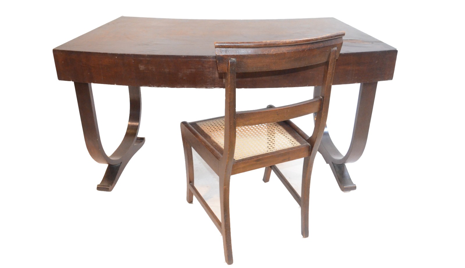 Mesa de escritório de madeira feitio arredondado com duas gavetas com... - foto 8 de 9