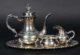 Serviço para café de prata Sterling 925 mls con... - Serviço para café de prata Sterling 925 mls contrastada,  total 4 peças