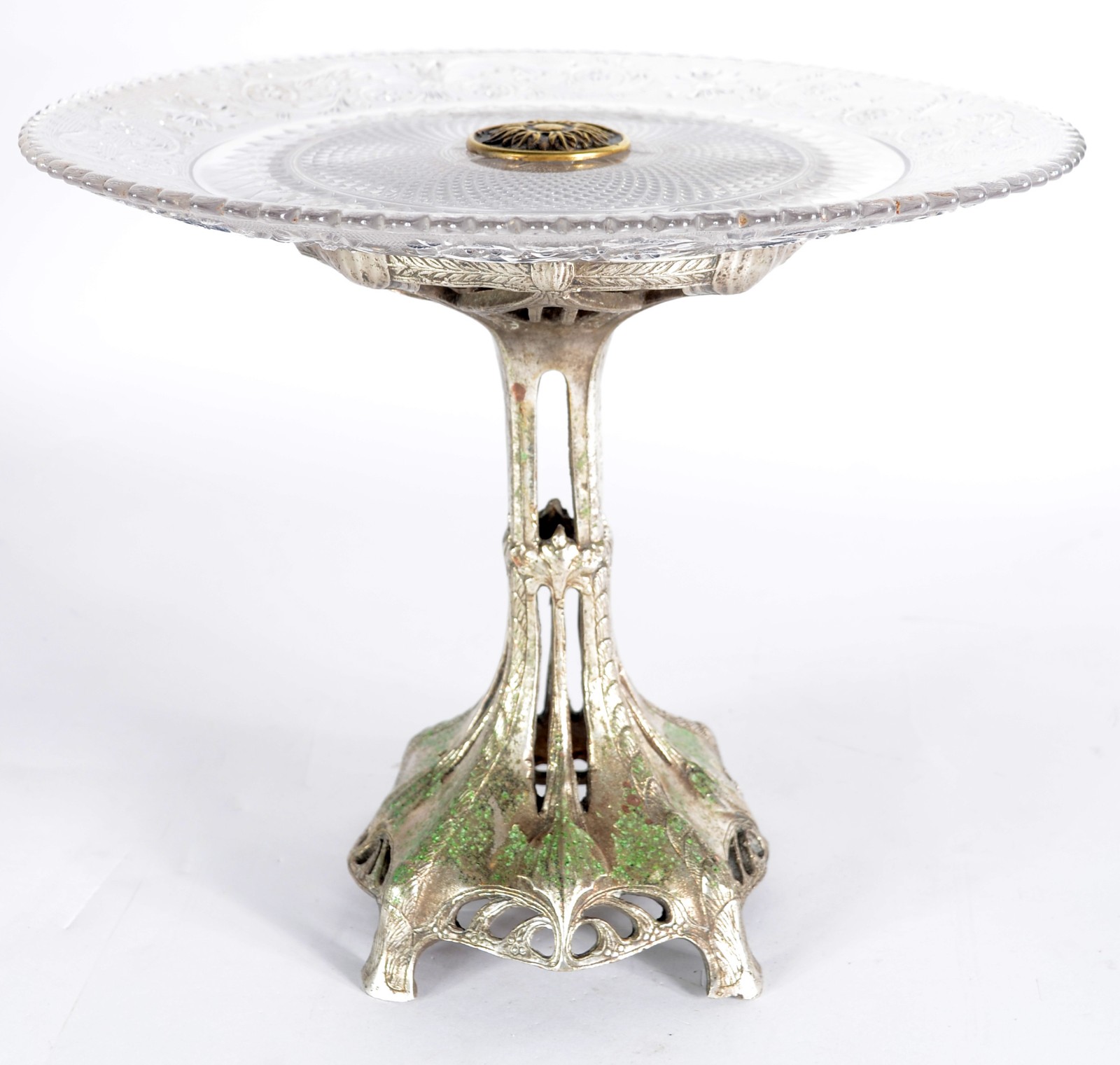 Fruteira com base de metal prateado, estilo Art Nouveau, prato de... - foto 1 de 5