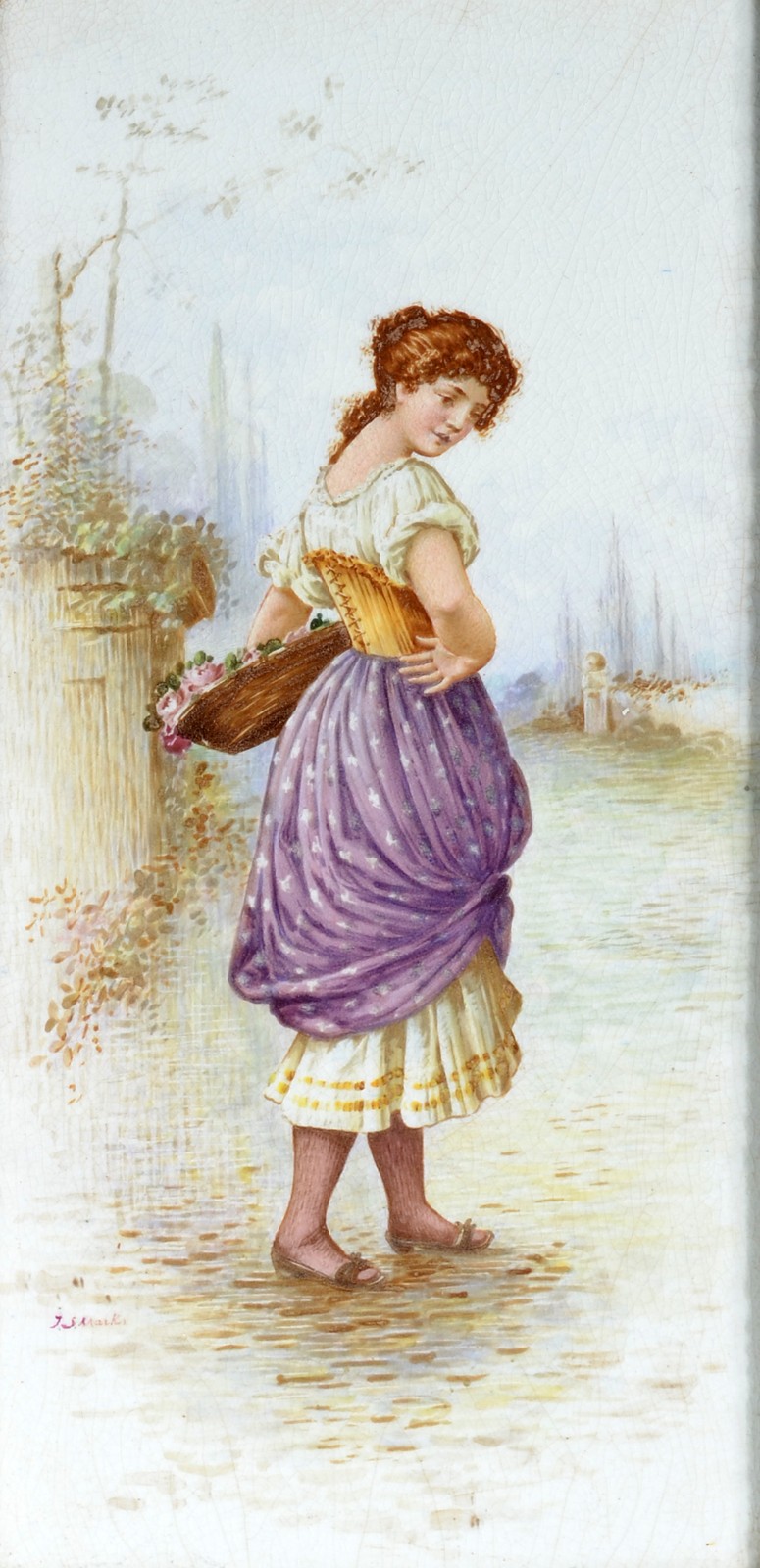 Pintura sobre placa faiança inglesa Copeland, assinada. Craquelê e... - foto 1 de 5