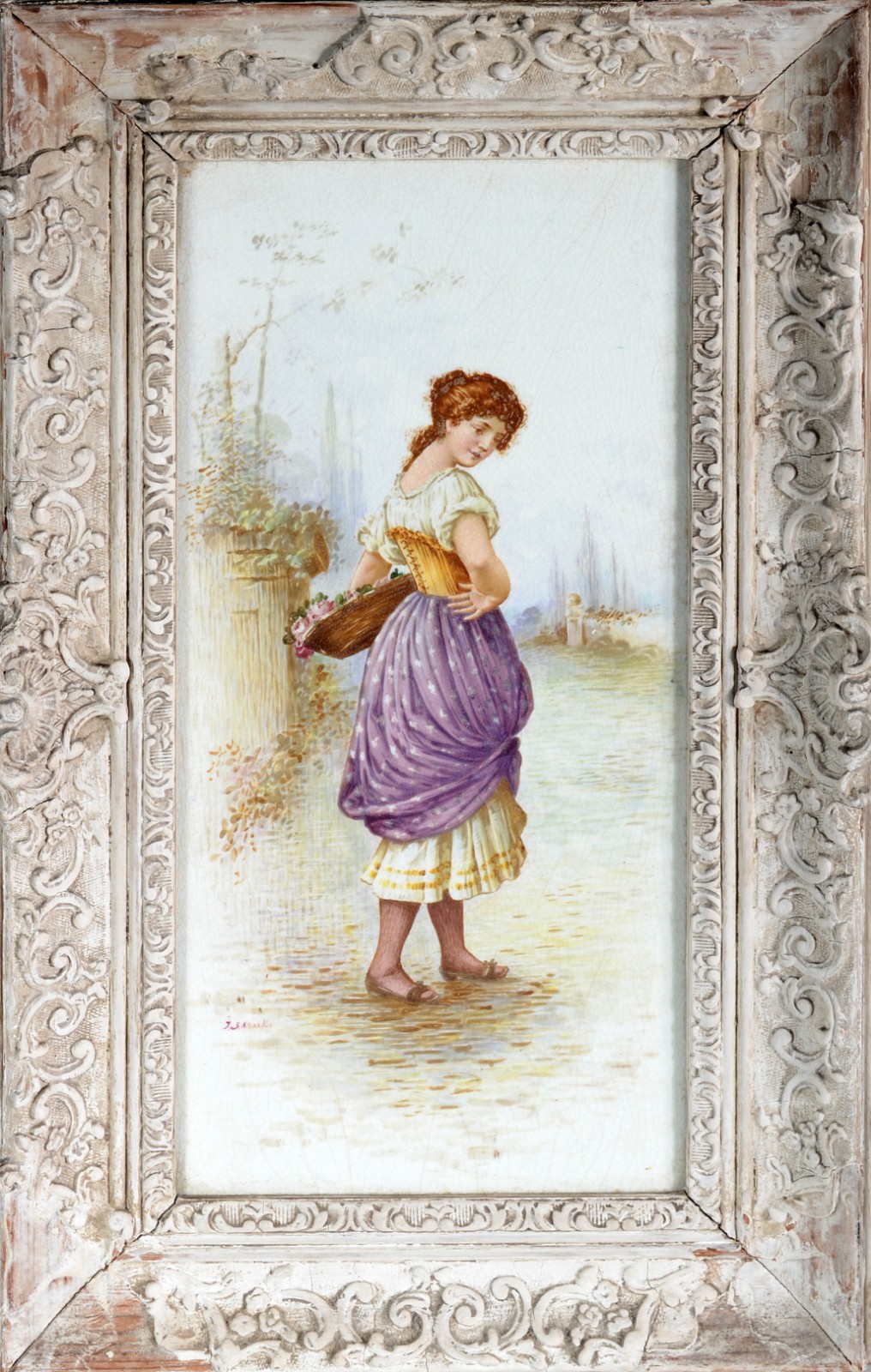 Pintura sobre placa faiança inglesa Copeland, assinada. Craquelê e... - foto 2 de 5
