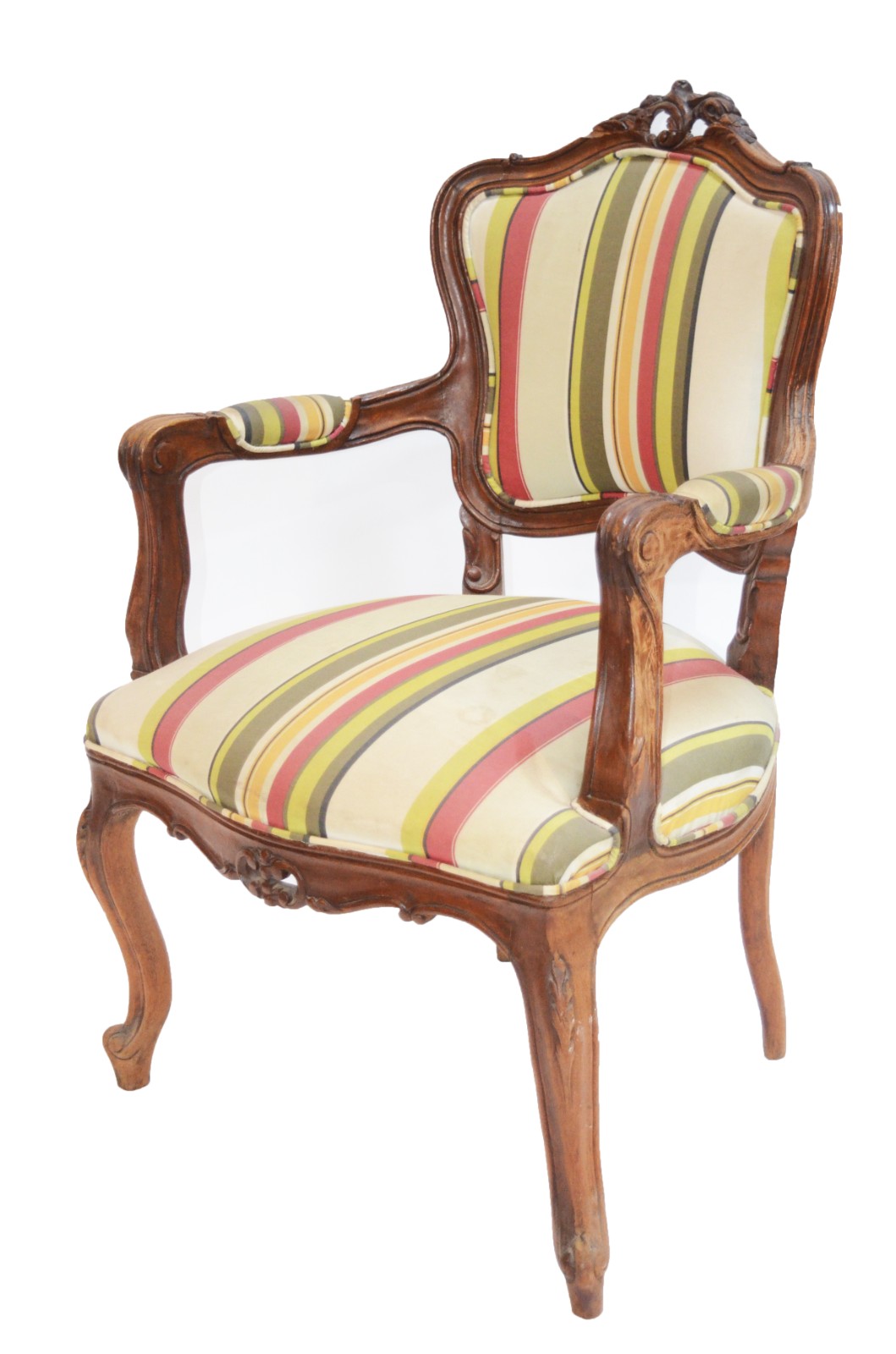 Poltrona de madeira nobre, estilo Luis XV, estofada e forrada em... - foto 1 de 4