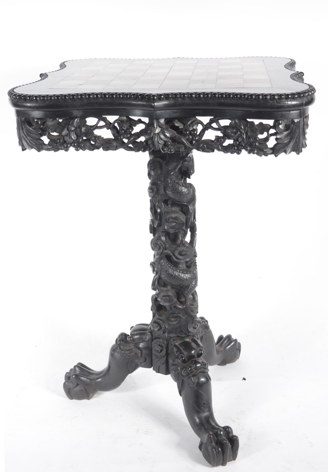 Excepcional conjunto de mesa e par de banquetas chinesas em madeira... - foto 3 de 11