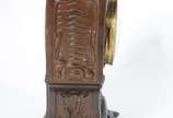 Ansonia Clock Company (1851-2006),  - Relógio americano de mesa de petit bronze, com pátina marrom, estilo ART NOUVEAU. Peça representando figura feminina. Decoração representado garça, fl