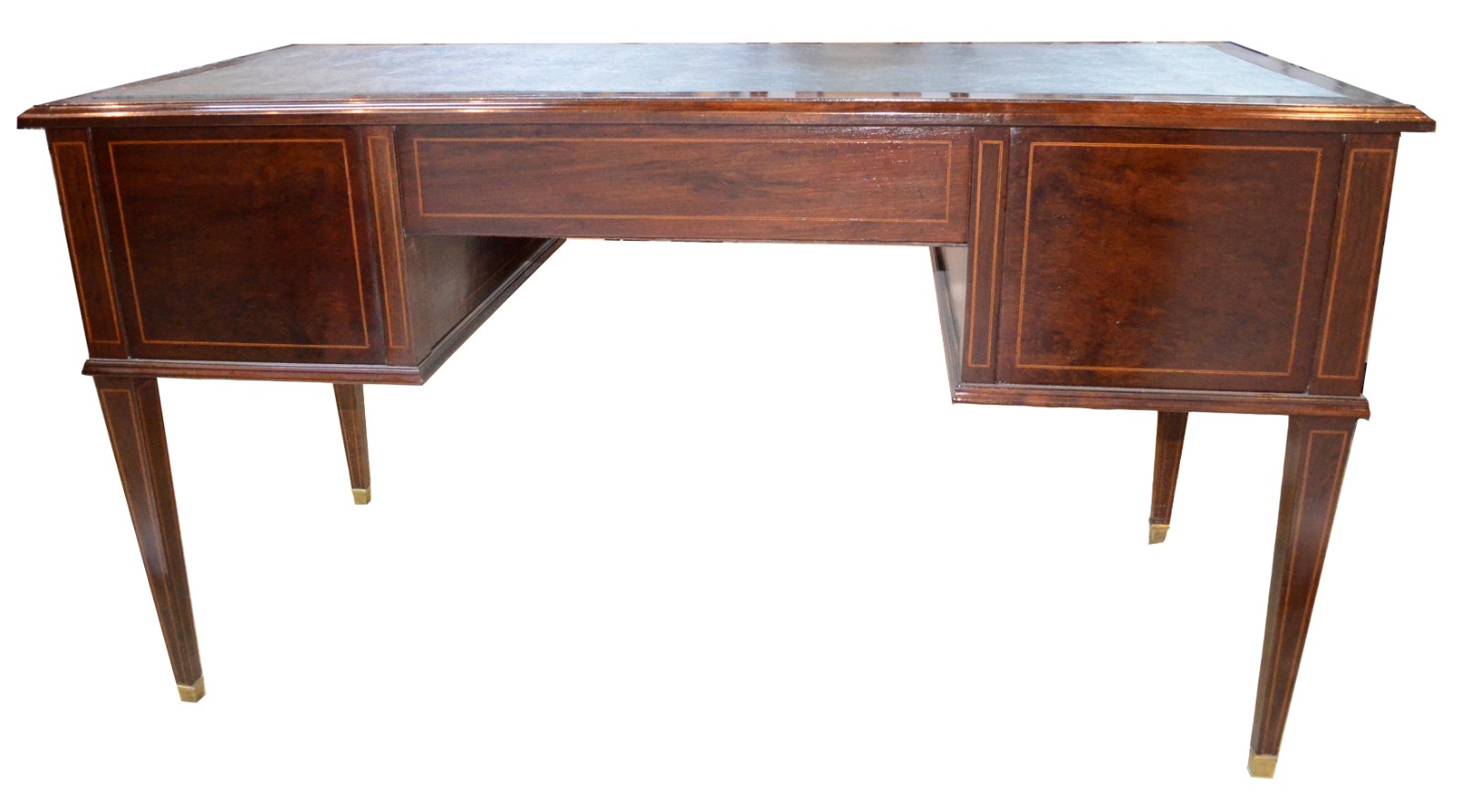 Mesa de escritório de madeira nobre filetada, tampo forrado com couro... - foto 3 de 6