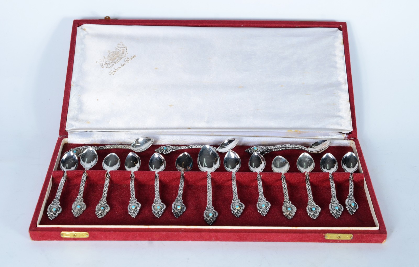 Conjunto com 18 colheres para café de prata, contraste 925 mls com... - foto 1 de 6