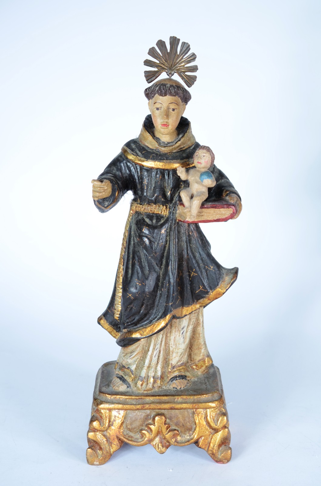 Santo Antonio com Menino - Imagem de madeira policromada e dourado... - foto 1 de 6
