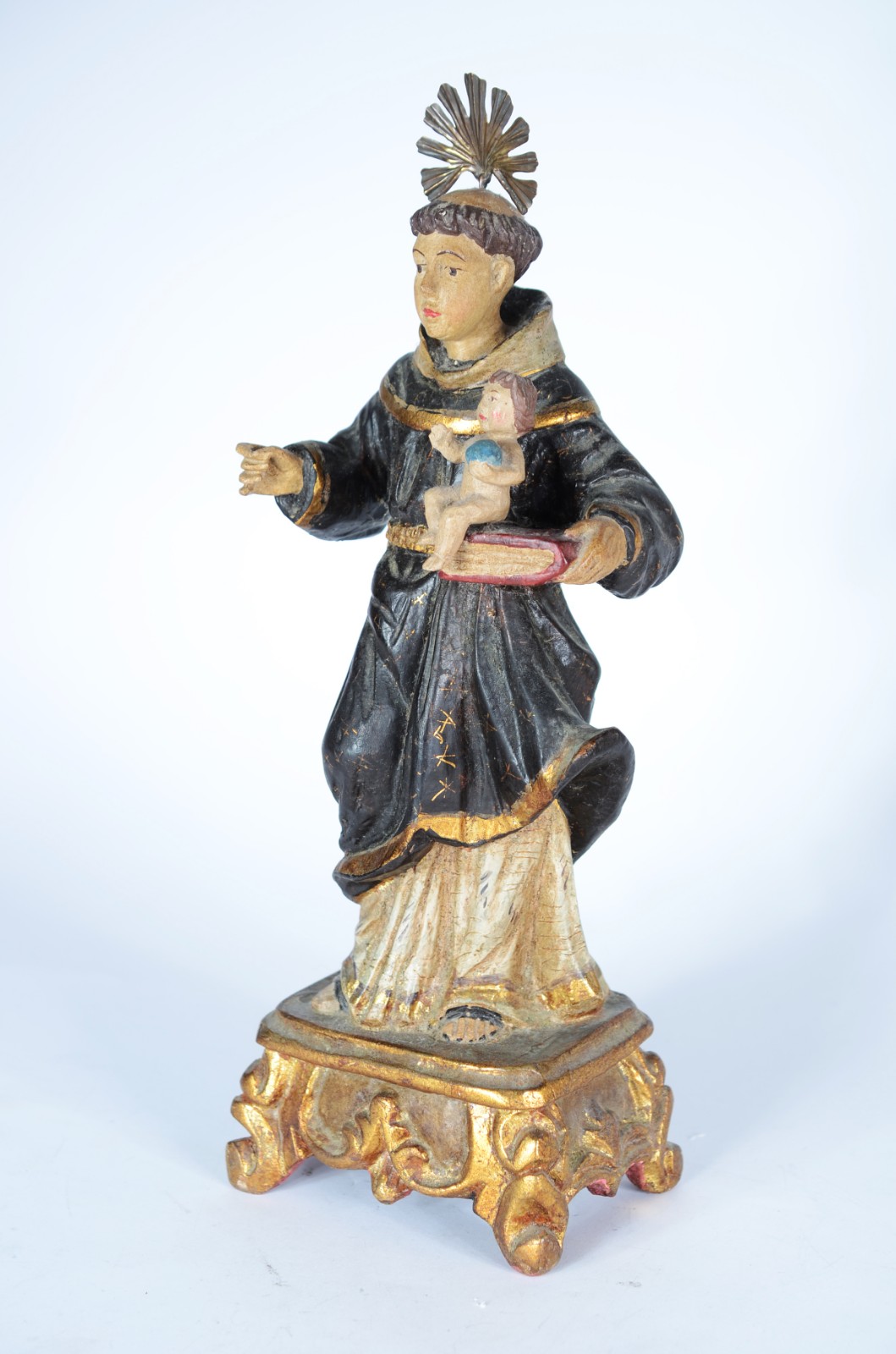 Santo Antonio com Menino - Imagem de madeira policromada e dourado... - foto 2 de 6