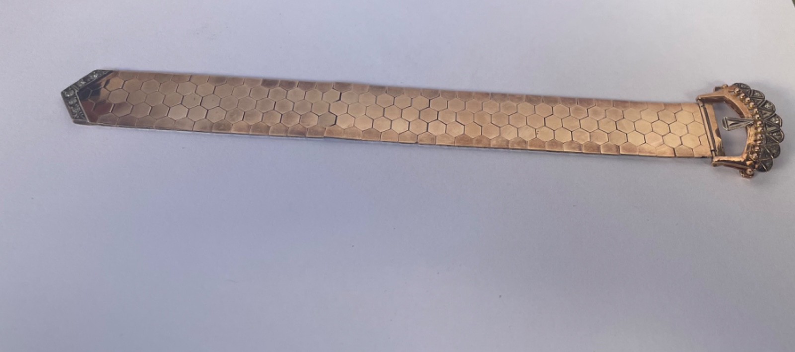 Pulseira de ouro 18 k., feitio fivela, contraste 720 mls com... - foto 3 de 9