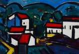 Dnar Rocha (1932-2006), Paisagem com Casas - Óleo sobre tela. Datado 93.