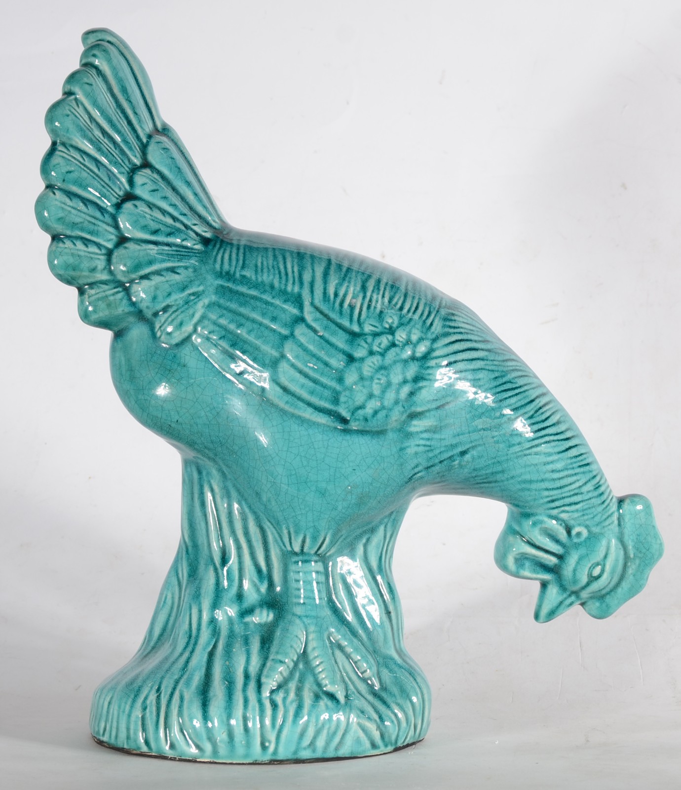 Escultura de cerâmica azul vitrificada representando galo. - foto 1 de 6