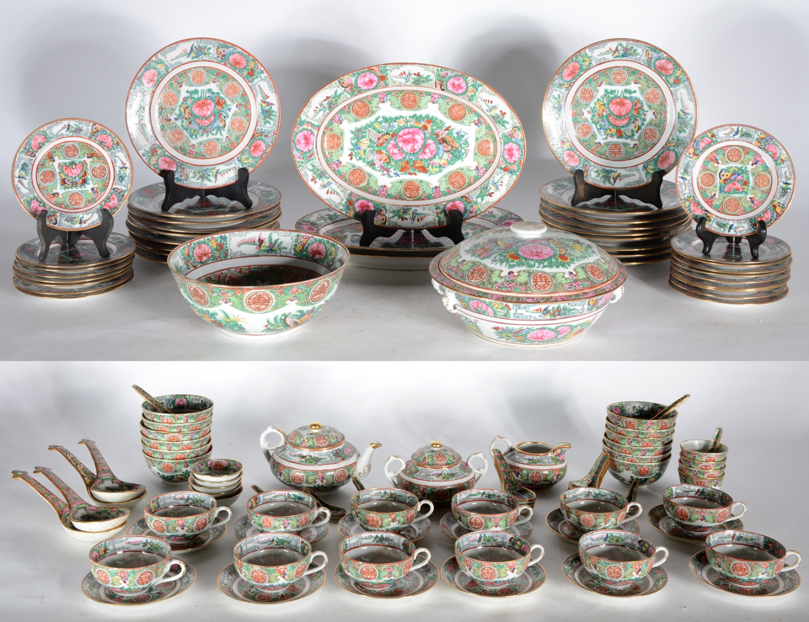 Serviço de jantar e chá de porcelana oriental, decoração floral em... - foto 1 de 10