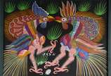 Chico da Silva (1910-1985), Galos - Óleo sobre tela. Datado 1974.