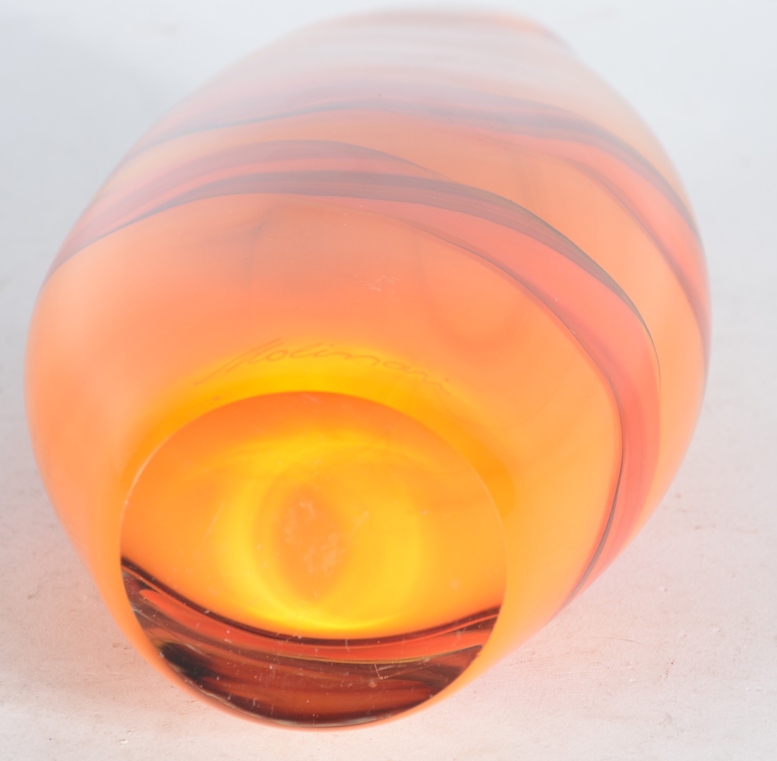 Vaso de murano laranja, assinado Molinari. - foto 3 de 5
