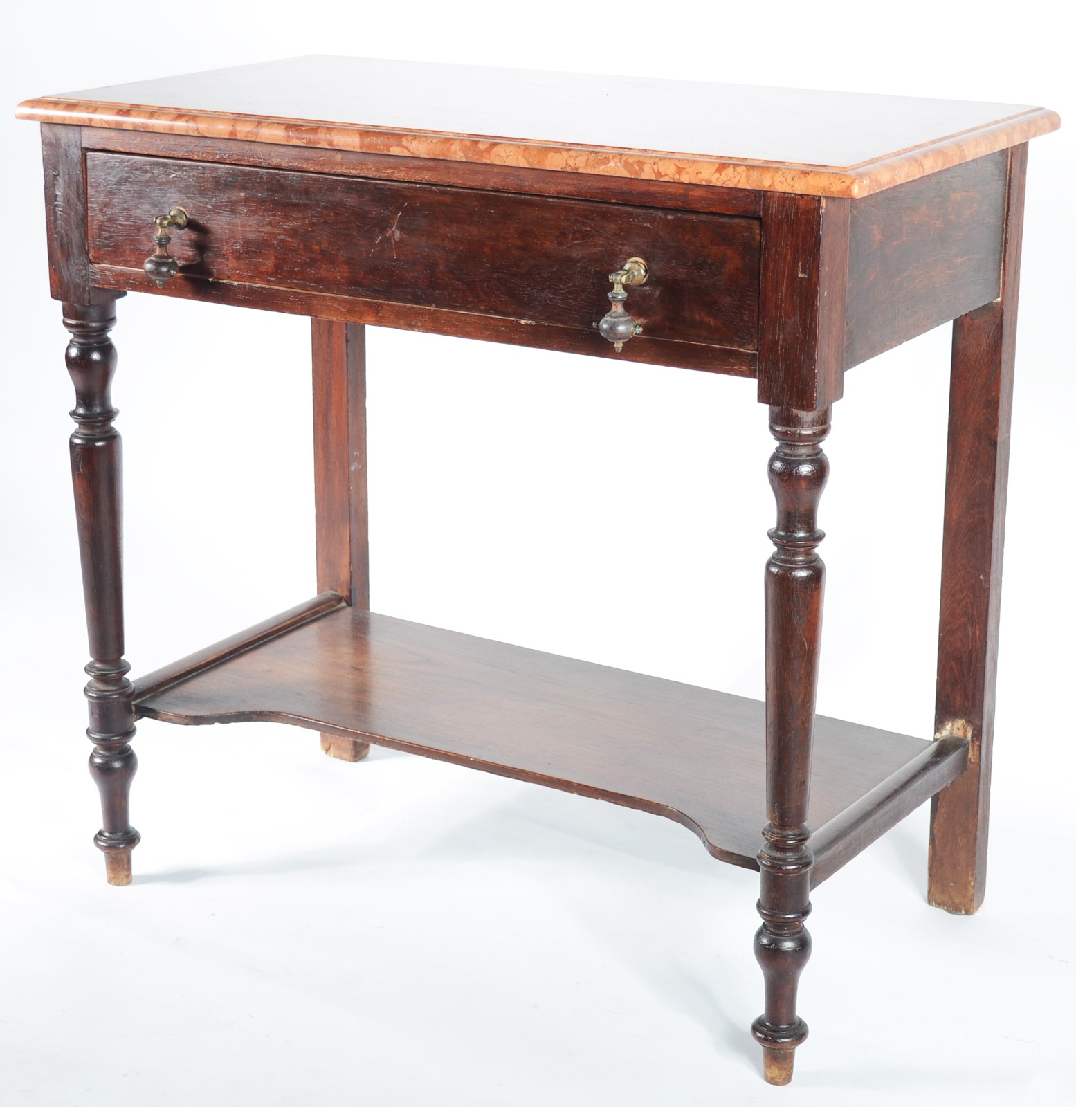 Mesa de encostar de madeira nobre, uma gaveta e tampo de mármore... - foto 1 de 8