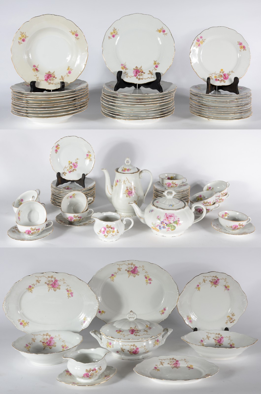 Aparelho de jantar e chá de porcelana tcheca na cor branca com flores... - foto 1 de 11