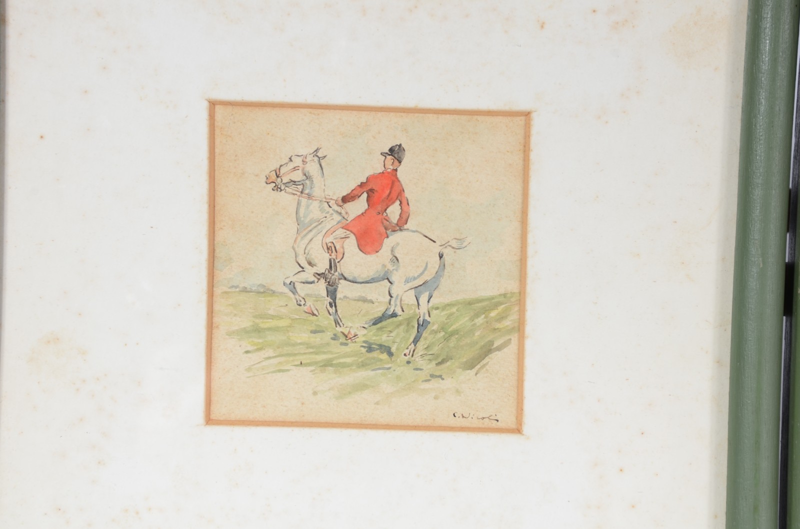 Par de aquarelas no estilo ingles representando figuras a cavalo... - foto 2 de 6