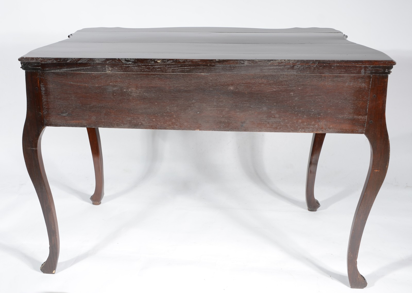 Mesa de encostar de madeira nobre, estilo Dom José, duas gavetas com... - foto 4 de 8