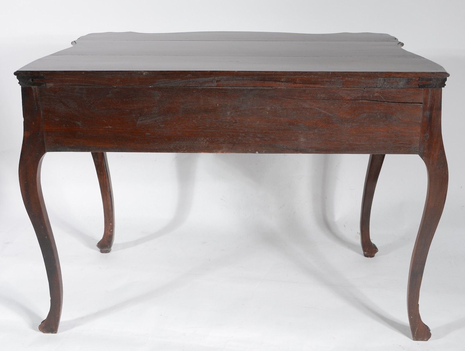 Mesa de encostar de madeira nobre, estilo Dom José, duas gavetas com... - foto 4 de 9