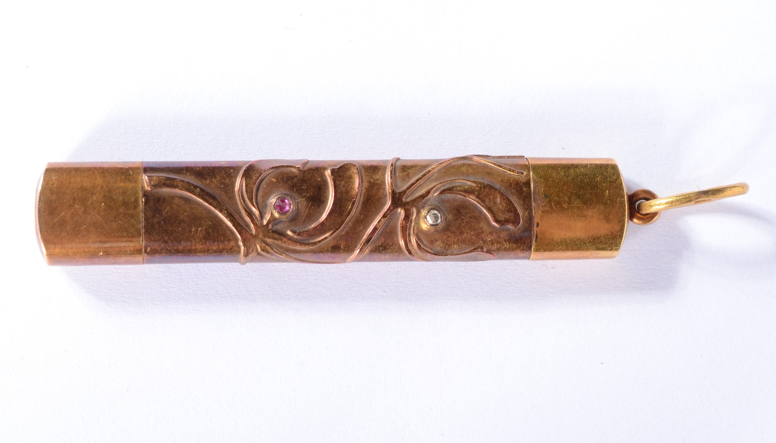 Antiga caneta articulada de ouro 18 k, monogramada e datada de 1909... - foto 1 de 7