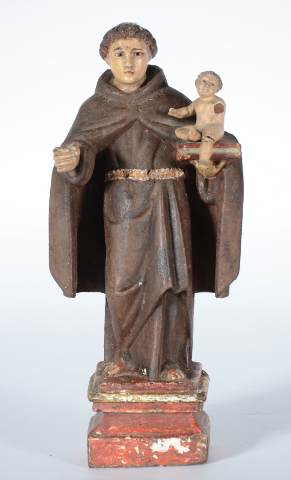 Santo Antônio com menino - Imagem de madeira policromia. Desgastes. - foto 1 de 8