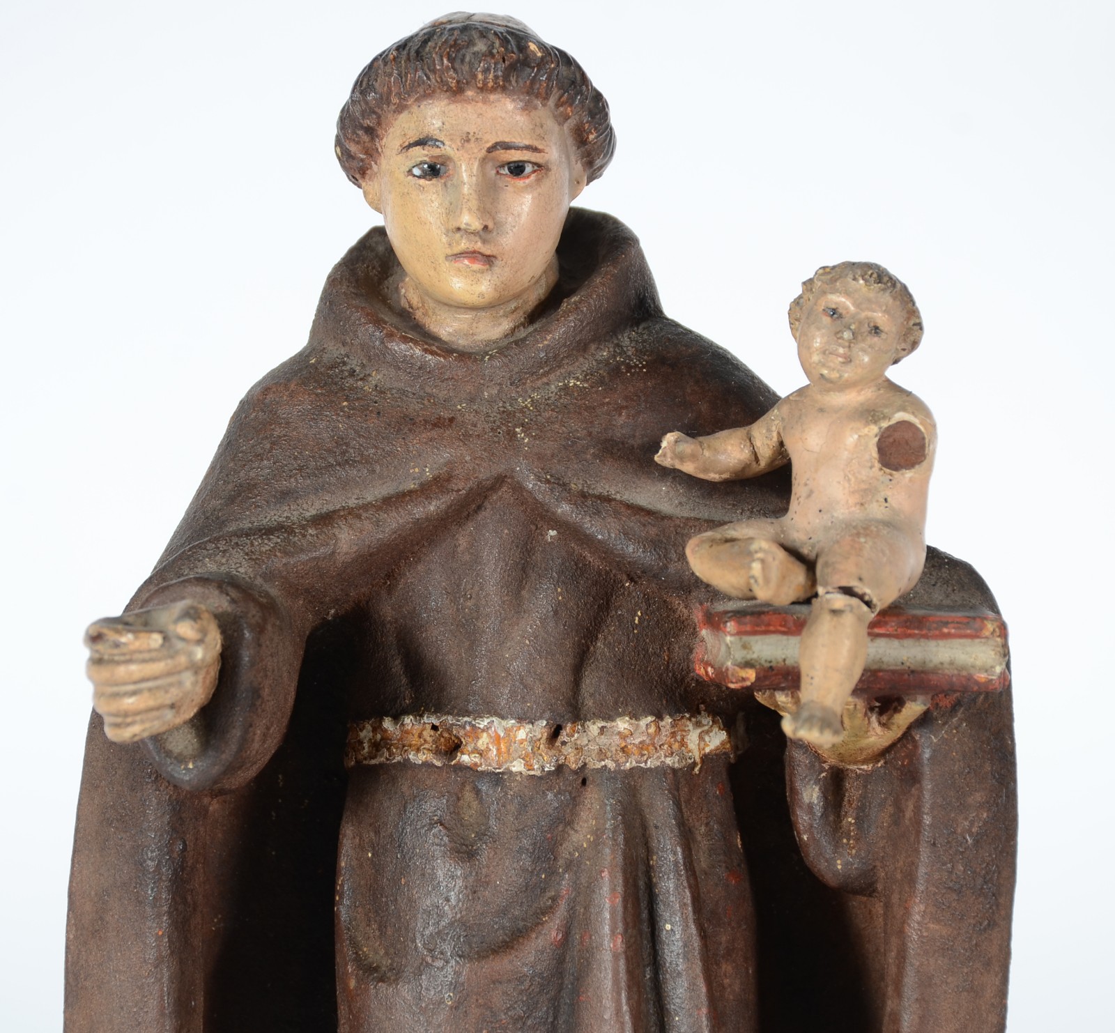 Santo Antônio com menino - Imagem de madeira policromia. Desgastes. - foto 2 de 8