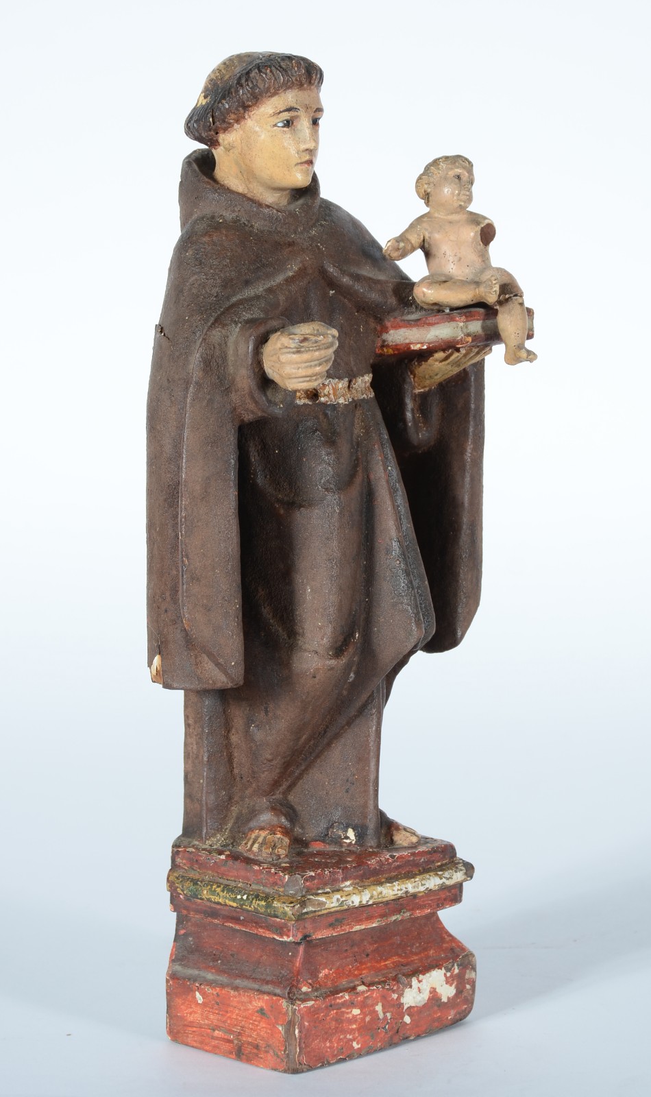 Santo Antônio com menino - Imagem de madeira policromia. Desgastes. - foto 3 de 8