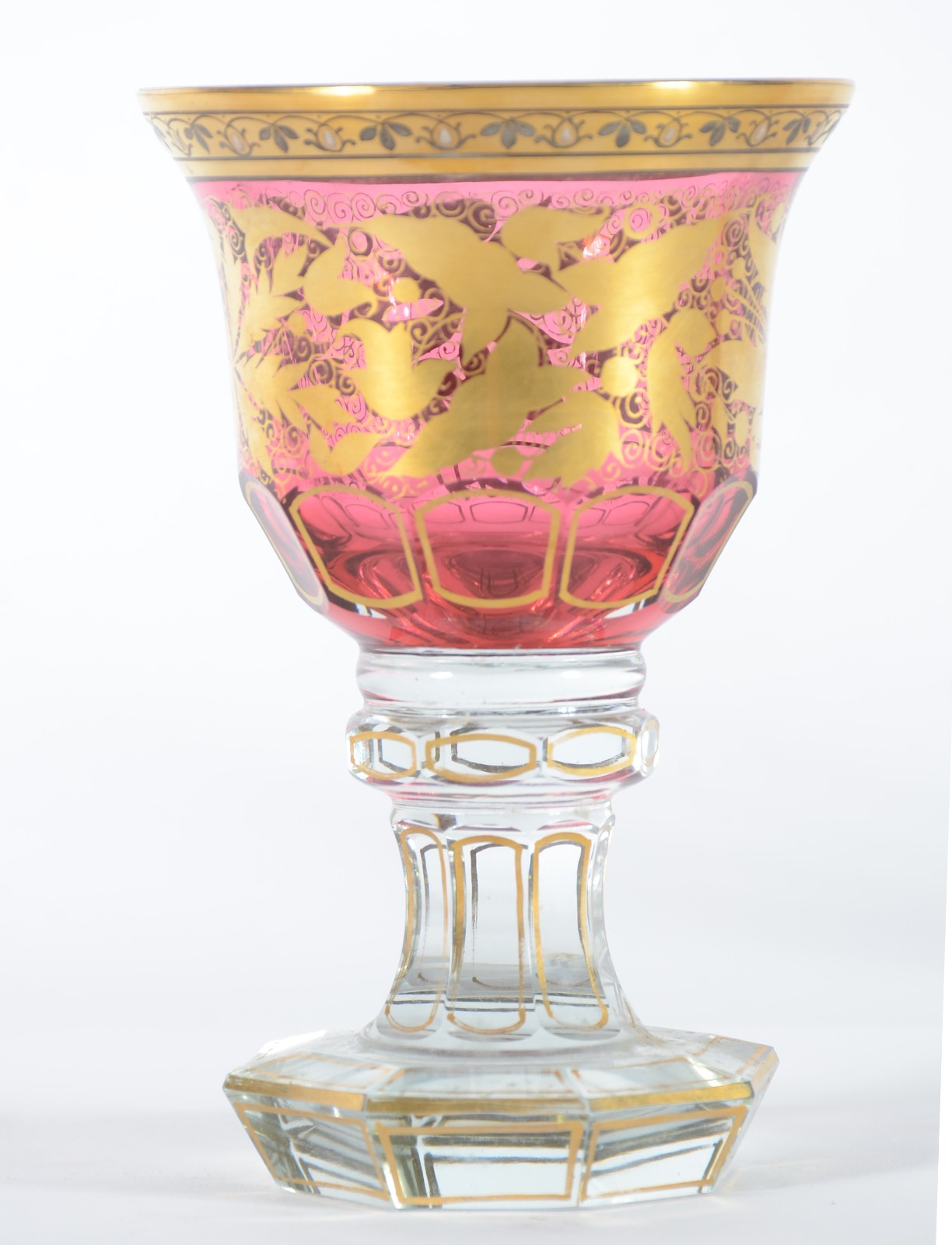Globet de cristal tcheco doublé rosa e dourado. - foto 2 de 4