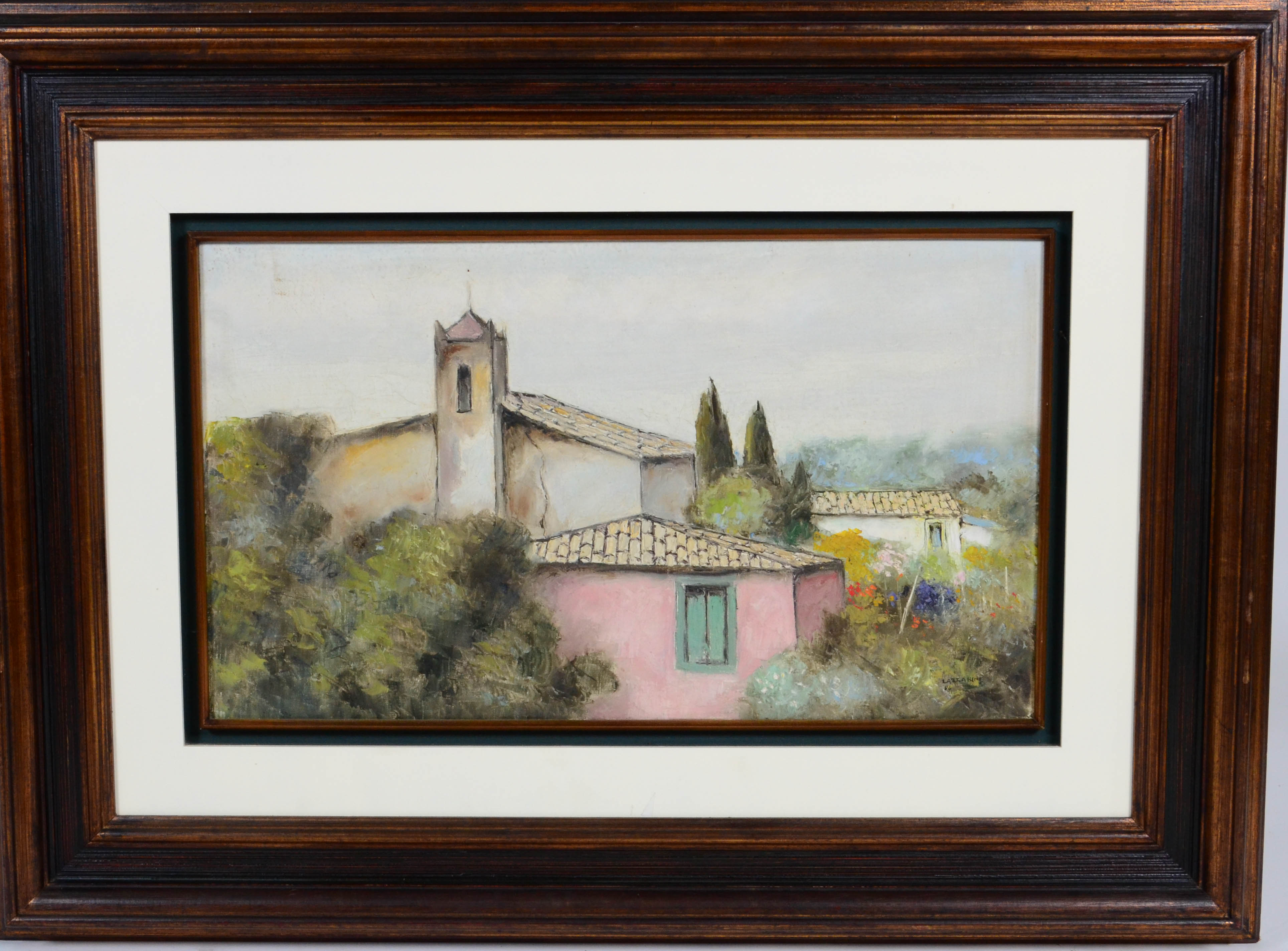  Domenico Lazzarini (1920-1987), Paisagem com igreja e casas. - foto 1 de 3