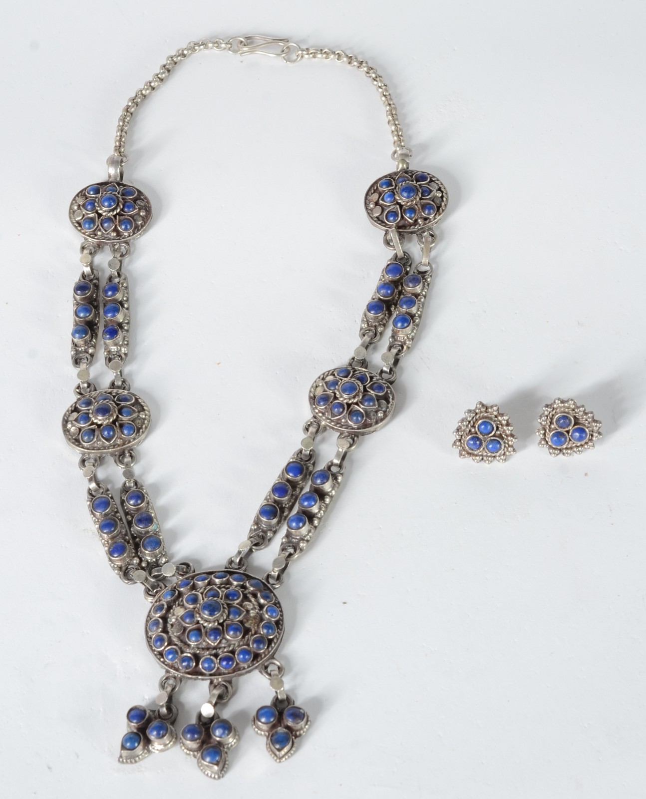 Conjunto de colar de prata contraste 925 mls com lapis lazuli e par... - foto 1 de 9