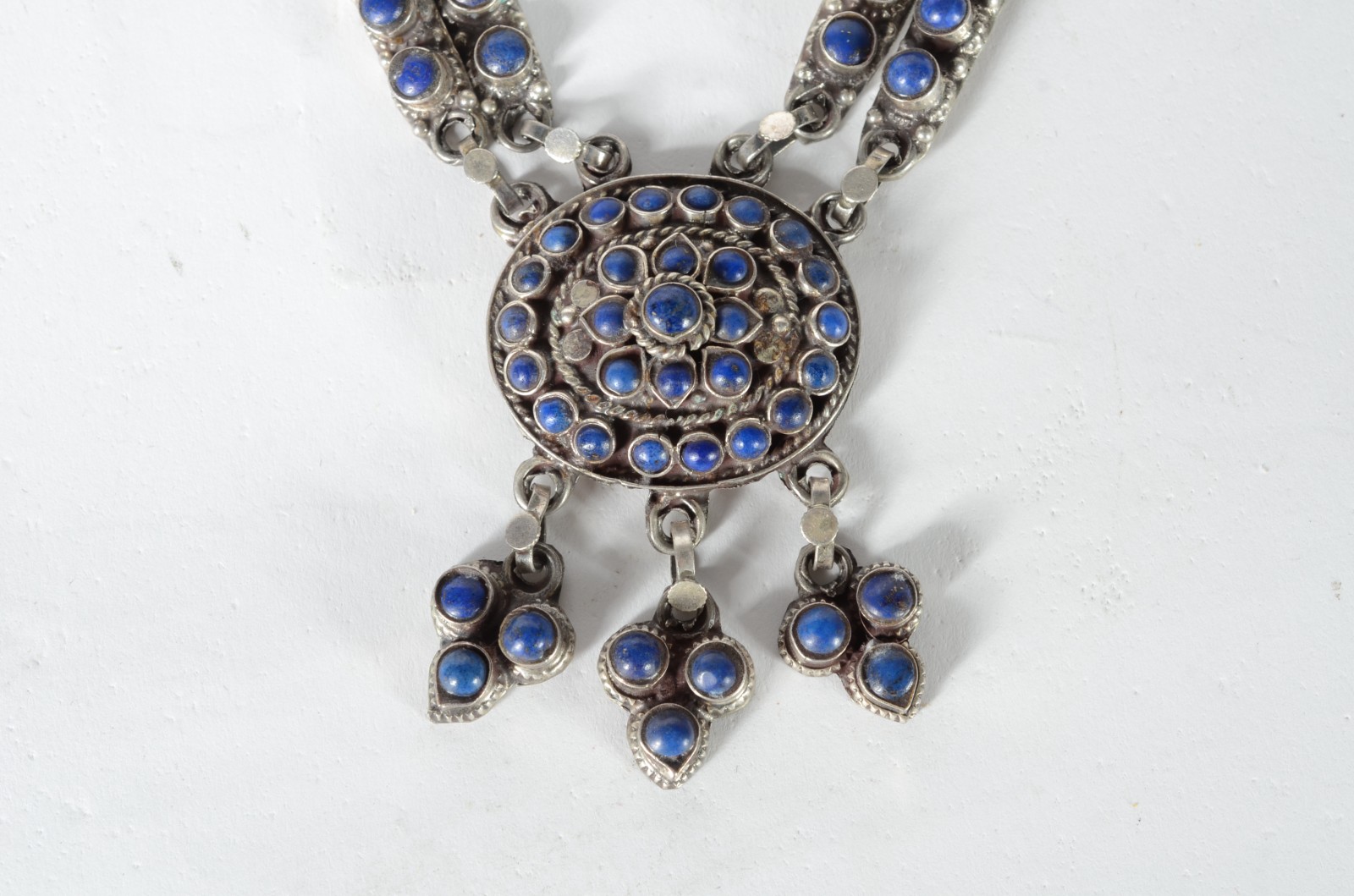 Conjunto de colar de prata contraste 925 mls com lapis lazuli e par... - foto 2 de 9